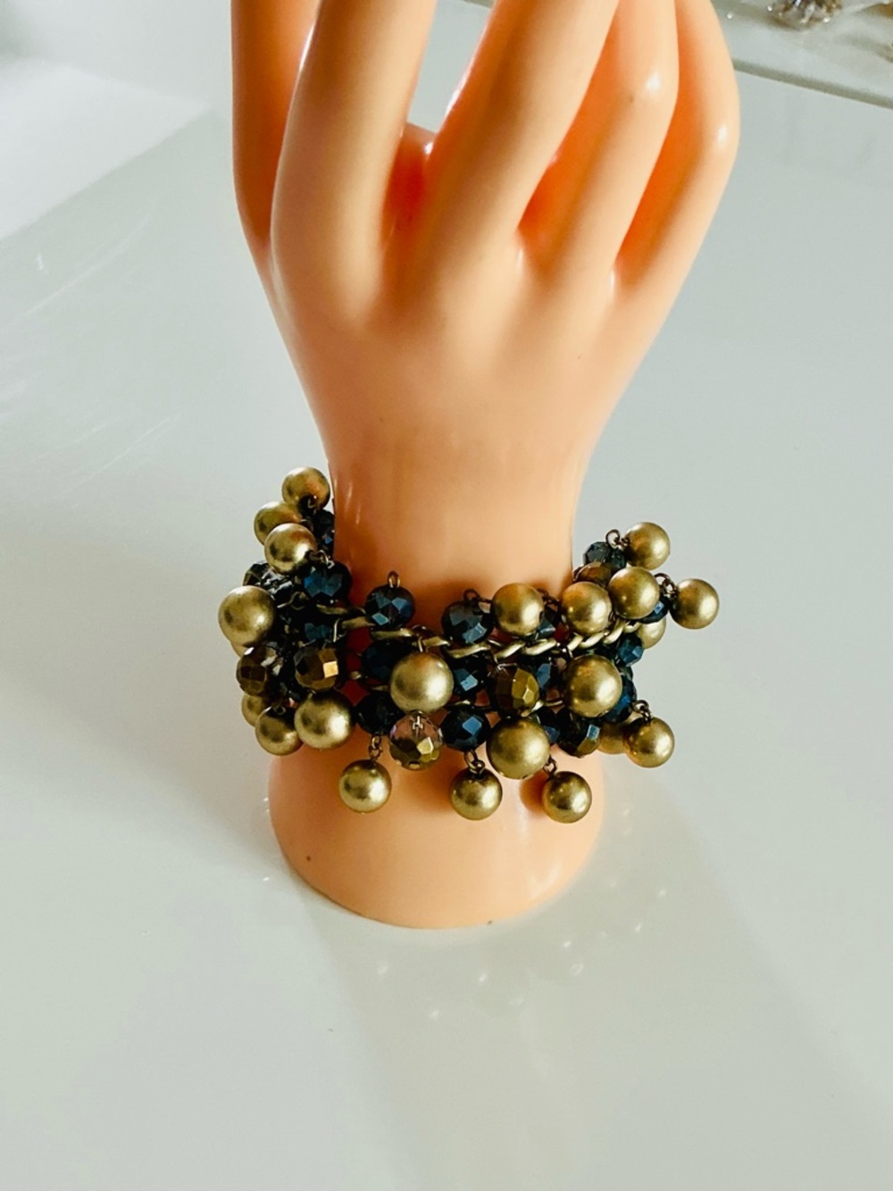 Source Unknown Gold and Black Clustered Bead Bracelet - Women Jewelry